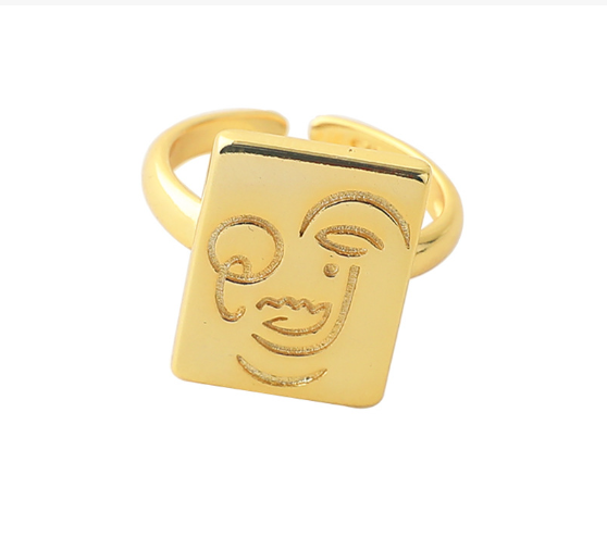 Retro Gold Smiley Face Ring