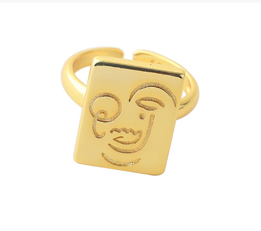Retro Gold Smiley Face Ring