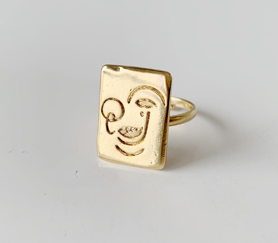 Retro Gold Smiley Face Ring