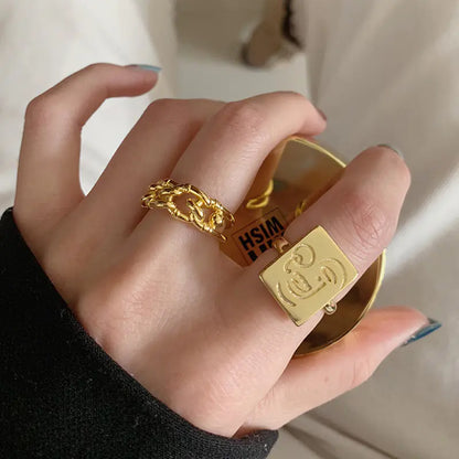 Retro Gold Smiley Face Ring
