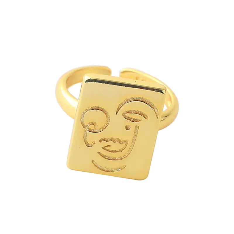 Retro Gold Smiley Face Ring